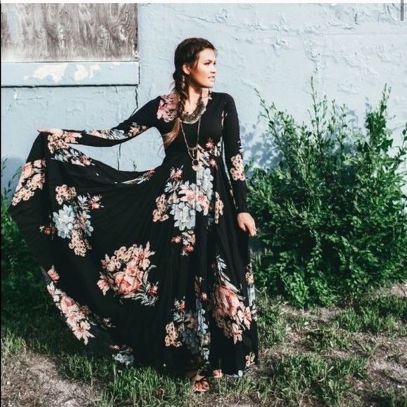 Free People “First Kiss” black floral maxi - Picture 6 of 8